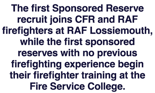 The first Sponsored Reserve recruit joins CFR and RAF firefighters at RAF Lossiemouth, while the first sponsored rese...