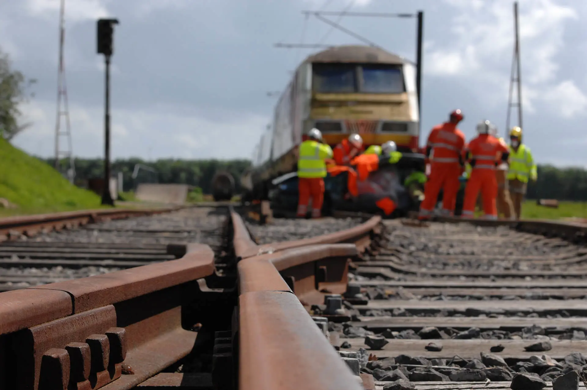 View from train tracks of train and delegates