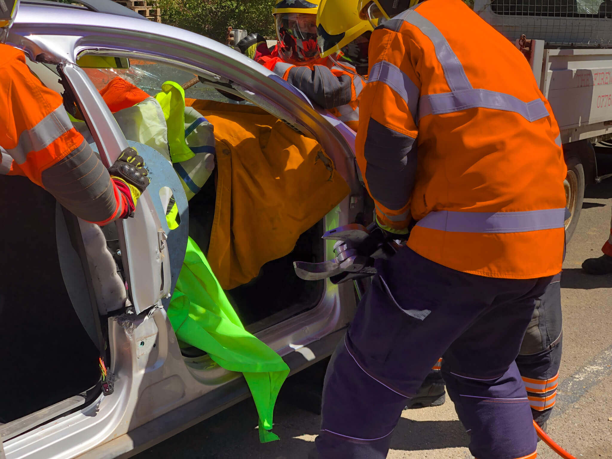 Firefighter training scenario with car