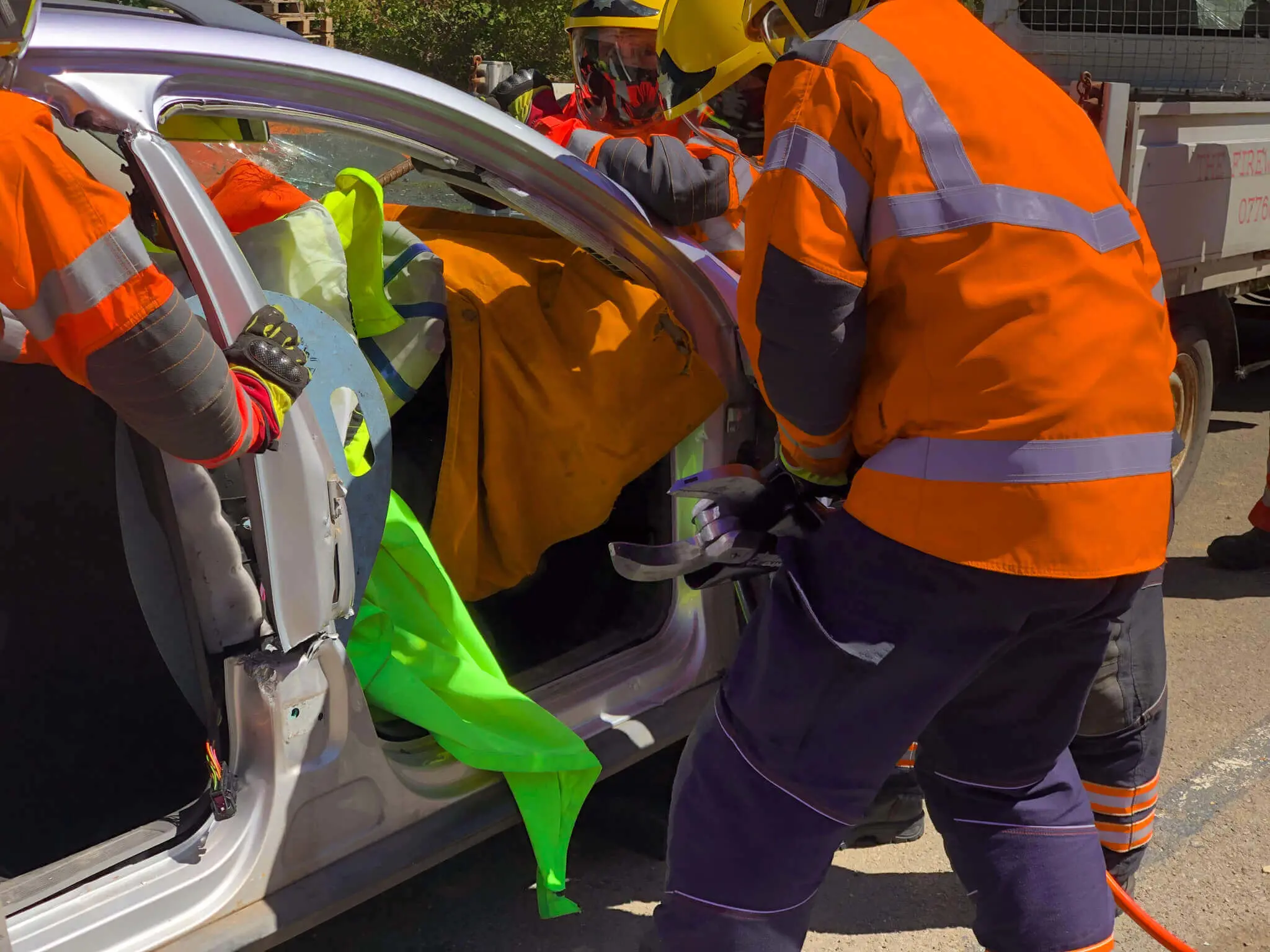 Firefighter training scenario with car